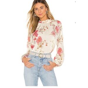 MISA Los Angeles Floral Blouse Mock Neck‎ Long Sleeve Top Pink Size M